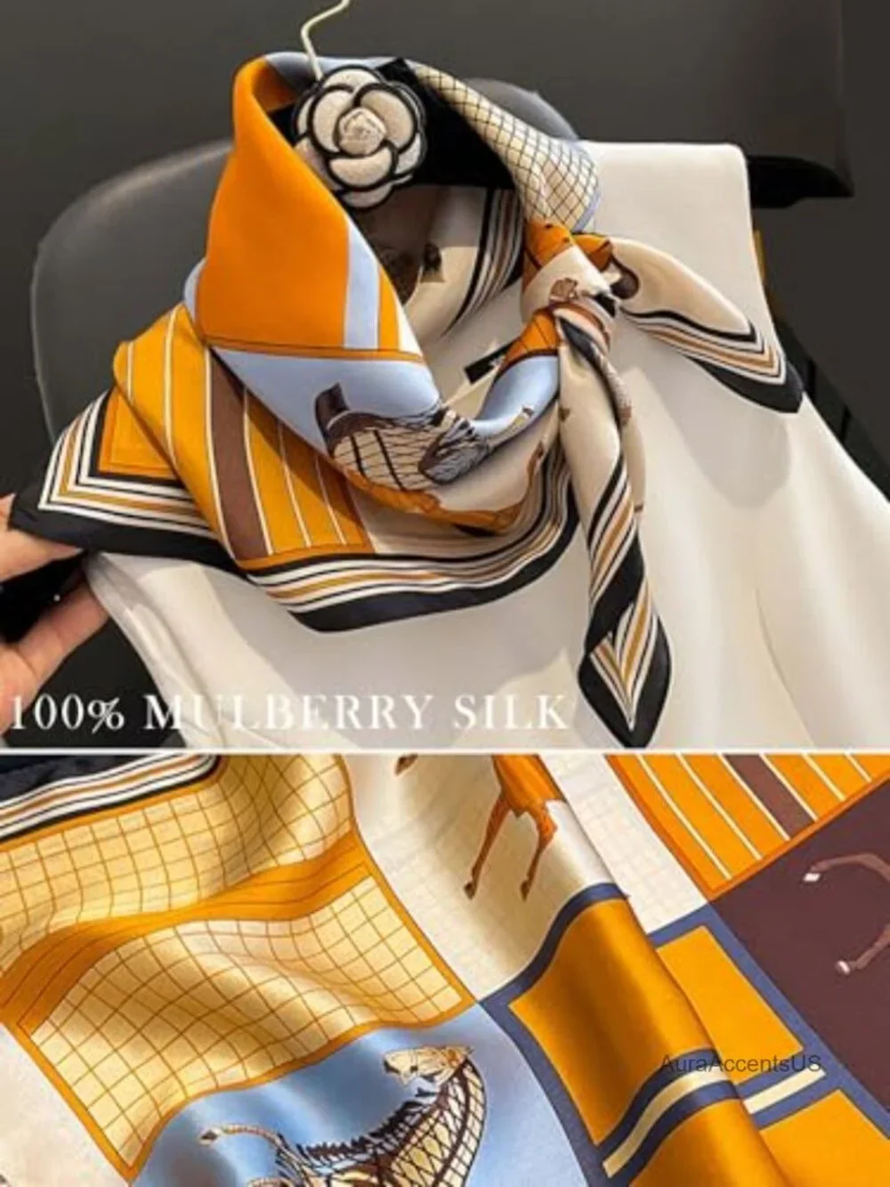 100% Mulberry Silk Lightweight Square Neckerchief Scarf for Women 21